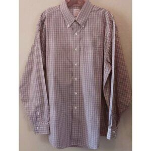 BROOKS BROTHERS Plaid Long Sleeve Button Shirt L Brown White Business Casual